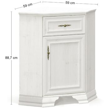 Očarujúca rohová komoda so zásuvkou IGINS CCH si Vás získa svojimi provensálskymi prvkami, ako sú zaujímavé ornamentové úchytky, vrchná doska komody ukončená ozdobnou lištou či netradičné riešenie nožičiek. Farebné prevedenie sosna Andersen je krásne, elegantné, pôsobí čisto a upokojujúco a na…