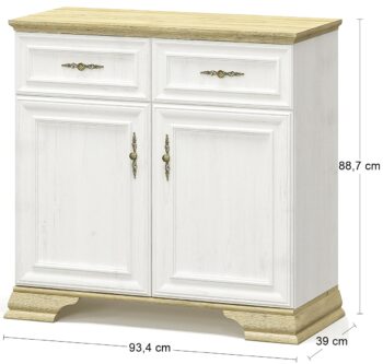 Očarujúca dvojdverová komoda so zásuvkami IGINS CH-2D2DRW si Vás získa svojimi provensálskymi prvkami, ako sú zaujímavé ornamentové úchytky, vrchná doska komody ukončená ozdobnou lištou či netradičné riešenie nožičiek. Farebné prevedenie sosna Andersen je krásne doplnené prevedením dub zlatý, farby…