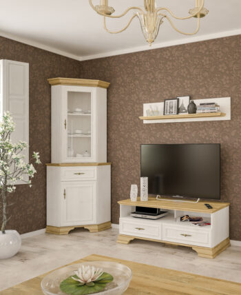 Očarujúca trojdverová komoda so zásuvkou IGINS CH-3D1DRW si Vás získa svojimi provensálskymi prvkami, ako sú zaujímavé ornamentové úchytky, vrchná doska komody ukončená ozdobnou lištou či netradičné riešenie nožičiek. Farebné prevedenie sosna Andersen je krásne doplnené prevedením dub zlatý, farby…