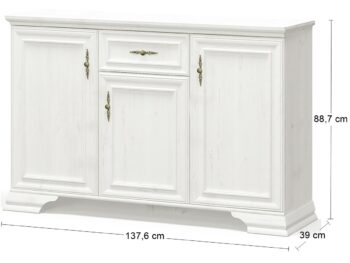 Očarujúca trojdverová komoda so zásuvkou IGINS CH-3D1DRW si Vás získa svojimi provensálskymi prvkami, ako sú zaujímavé ornamentové úchytky, vrchná doska komody ukončená ozdobnou lištou či netradičné riešenie nožičiek. Farebné prevedenie sosna Andersen je krásne, elegantné, pôsobí čisto…