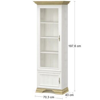 Vitrína IGINS PB-1W1D si Vás získa svojou eleganciou a provensálskymi prvkami, ako sú zaujímavé ornamentové úchytky, vrchná doska ukončená ozdobnou lištou či netradičné riešenie nožičiek. Farebné prevedenie sosna Andersen je krásne doplnené prevedením dub zlatý, farby spolu dokonale ladia…