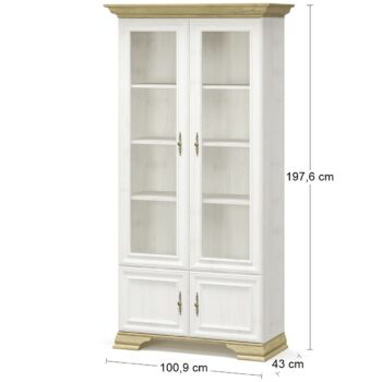 Vitrína IGINS SC-2W2D si Vás získa svojou eleganciou a provensálskymi prvkami, ako sú zaujímavé ornamentové úchytky, vrchná doska ukončená ozdobnou lištou či netradičné riešenie nožičiek. Farebné prevedenie sosna Andersen je krásne doplnené prevedením dub zlatý, farby spolu dokonale ladia…
