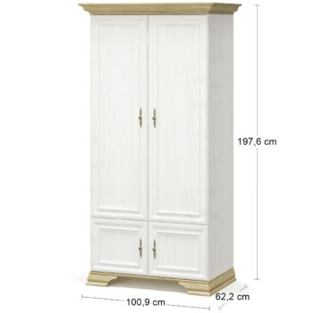 Bohatým úložným priestorom Vás určite prekvapí dvojdverová šatníková skriňa IGINS W-2D, ktorá je nie len praktická, ale získa si Vás svojou eleganciou a provensálskymi prvkami, ako sú zaujímavé ornamentové úchytky, vrchná doska ukončená ozdobnou lištou či netradičné riešenie nožičiek. Farebné…