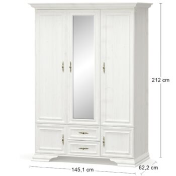 Bohatým úložným priestorom Vás určite prekvapí trojdverová šatníková skriňa IGINS W-3D MAX, ktorá je nie len praktická, ale získa si Vás svojou eleganciou a provensálskymi prvkami, ako sú zaujímavé ornamentové úchytky, vrchná doska ukončená ozdobnou lištou či netradičné riešenie nožičiek. Farebné…