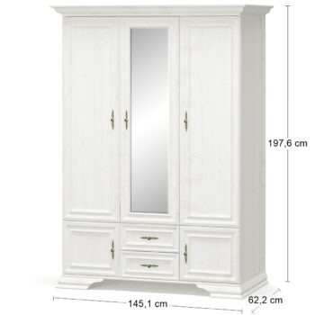 Bohatým úložným priestorom Vás určite prekvapí trojdverová šatníková skriňa IGINS W-3D, ktorá je nie len praktická, ale získa si Vás svojou eleganciou a provensálskymi prvkami, ako sú zaujímavé ornamentové úchytky, vrchná doska ukončená ozdobnou lištou či netradičné riešenie nožičiek. Farebné…
