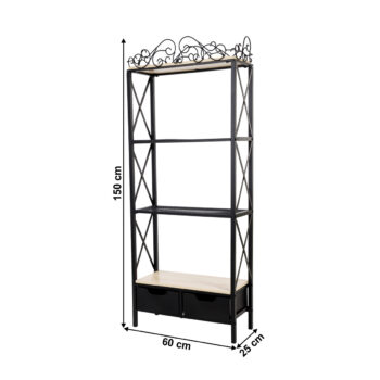 KONDELA Ildon kovový regál so zásuvkami čierna / prírodná – Obrázok 2