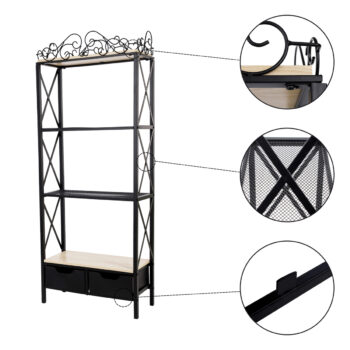 KONDELA Ildon kovový regál so zásuvkami čierna / prírodná – Obrázok 3