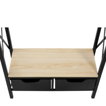 Predstavujeme vám kovový regál so zásuvkami Ildon, ktorý je dokonalým spojením moderného dizajnu a praktickosti. Tento elegantný kus nábytku v čiernej a prírodnej farbe sa stane štýlovým doplnkom vášho interiéru, či už ho umiestnite do obývačky, spálne alebo pracovne.