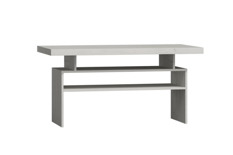 INDIE konferenčný stolík I-13, craft biely Konferenčný stolík I-13 je jedným z 25 prvkov sektorového nábytku INDIE. Tento nábytok je navrhnutý v štýlovom dizajne s jasnou štruktúrou dreva. Spolu s výnimočnou hrúbkou dosky a patinovou úpravou dáva nábytku rustikálny nádych. Stolík I-13 ponúka 2 odkladacie poličky ako aj hornú dosku, vhodnú na položenie dekorácie či občestvenia. Nábytok je vyrobený z kvalitnej LTD dosky, ktorá je opatrená ochrannou ABS hranou. Farebné prevedenie: craft biely. Rozmery (v/š/h): 60 x 120 x 60 cm. Hrúbka dosky je 16 /48 mm. Dodávame v demontovanom stave.Sektorový nábytok INDIE je v ponuke v 4 farebných odtieňoch: jaseň tmavý, dub grandson, jaseň svetlý alebo craft biely. Ponúka viacero elementov, z ktorých si môžete zariadiť útulnú obývačku, jedáleň, spálňu ale aj pracovňu. Variabilita a funkčnosť nábytku zaručí praktické využitie priestoru. Jedinečný vzhľad nábytku vnesie do každej miestnosti nezameniteľnú atmosféru a dodá mu šmrnc.