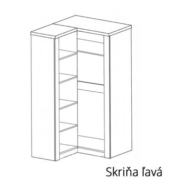 Skriňa I-14 je jedným z 25 prvkov sektorového nábytku INDIE. Tento nábytok je navrhnutý v štýlovom dizajne s jasnou štruktúrou dreva. Spolu s výnimočnou hrúbkou dosky, patinovou úpravou a kovovými úchytmi dáva nábytku rustikálny nádych. Skriňa I-14 patrí medzi rohové šatníkové skrine. Maximálne využíva priestor miestnosti a vo vnútri ponúka kombináciu vešiakovej tyče a viacerých políc. Pri objednávaní je potrebné zvoliť si prevedenie rohu (viď nákres).  Nábytok je vyrobený z kvalitnej LTD dosky, ktorá je opatrená ochrannou ABS hranou. Farebné prevedenie: craft biely. Úchyty majú odtieň aluminium. Rozmery (v/š/h): 192 x 90/106 x 58/42 cm. Hrúbka dosky je 16 /48 mm. Dodávame v demontovanom stave.Sektorový nábytok INDIE je v ponuke v 4 farebných odtieňoch: jaseň tmavý, dub grandson, jaseň svetlý alebo craft biely. Ponúka viacero elementov, z ktorých si môžete zariadiť útulnú obývačku, jedáleň, spálňu ale aj pracovňu. Variabilita a funkčnosť nábytku zaručí praktické využitie priestoru. Jedinečný vzhľad nábytku vnesie do  každej miestnosti nezameniteľnú atmosféru a dodá mu šmrnc. 