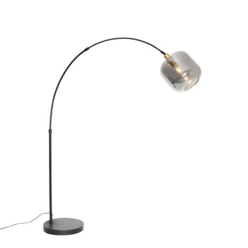 Inteligentná oblúková stojaca lampa čierna so zlatom a dymovým sklom vrátane WiFi G95 - Zuzanna