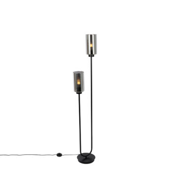 Inteligentná stojaca lampa čierna s dymovým sklom 2-svetlá vrátane 2 Wifi ST64 - Laura