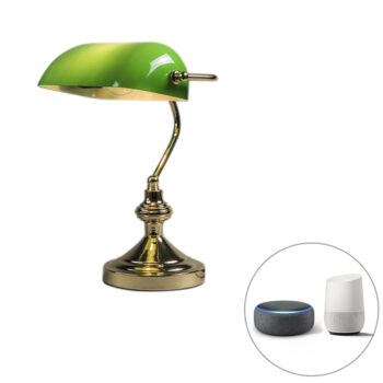 Inteligentná stolná lampa mosadz s zeleným sklom vrátane Wifi P45 - Banker