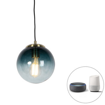 Inteligentné závesné svietidlo mosadz s oceánskym modrým sklom 20 cm vrátane Wifi ST64 - Pallon