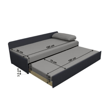 KONDELA Jalen čalúnená jednolôžková posteľ (váľanda) s prístelkou sivá / tmavosivá – Obrázok 5