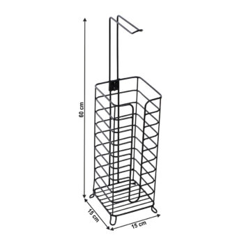 Predstavujeme vám kovový stojan na toaletný papier Janos v elegantnej čiernej farbe, ktorý je ideálnym doplnkom pre váš moderný interiér. Tento praktický a štýlový stojan je navrhnutý tak, aby spĺňal všetky vaše potreby v oblasti úložného priestoru pre toaletný papier.