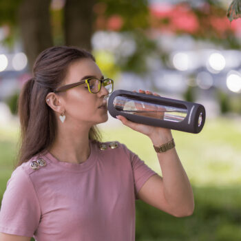 KONDELA Jeri sklenená fľaša 1000 ml priehľadná / sivá / prírodná – Obrázok 3