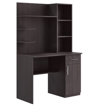 PC stolík JONAS E6 je veľmi prakticky riešený a poteší aj mimoriadne priaznivou cenou. V hornej nadstavbe je regál a tri odkladacie police. V spodnej časti je skrinka so zásuvkou, pod písacou plochou je ďalšia odkladacia polica. V ponuke ľavé aj pravé prevedenie.Je vyrobený z kvalitnej 16 mm LTD dosky nenáročnej na udržiavanie. Rozmery (ŠxVxH): 100 x 166,5 x 60 cmVýška písacej plochy je 76,5 cm.Dodávame v demonte. 