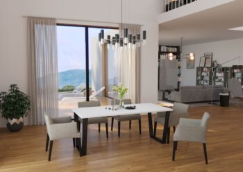 Moderný a dizajnový jedálenský stôl JULIUS dokonale zapadá do štýlových a minimalistických interiérov, ktoré sú ladené v industriálnom štýle.Stôl je v bielom matnom prevedení a spolu s čiernymi kovovými nohami pôsobí nadčasovým a priemyselným dojmom.Nohy stola sú hranaté a práškovo lakované.Doska stola je vyrobená z vysoko kvalitného LTD materiálu, ktorý je nenáročný na údržbu.Rozmery stola sú: šírka 185 cm / hĺbka 67 cm / výška 75 cmKovový profil je 80 mm x 40 mm a 28 mm.Stôl sa nedá rozložiť.Možnosť nastavenia nôh v rôznej vzdialenosti od seba (doska stola nie je označená montážnymi otvormi).Dodávame v demontovanom stave.