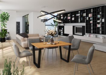 Moderný a dizajnový jedálenský stôl JULIUS dokonale zapadá do štýlových a minimalistických interiérov, ktoré sú ladené v industriálnom štýle.Stôl je vo farebnom prevedení dub Artisan a spolu s čiernymi kovovými nohami pôsobí nadčasovým a priemyselným dojmom.Nohy stola sú hranaté a práškovo lakované.Doska stola je vyrobená z vysoko kvalitného LTD materiálu, ktorý je nenáročný na údržbu.Rozmery stola sú: šírka 185 cm / hĺbka 90 cm / výška 75 cmKovový profil je 80 mm x 40 mm a 28 mm. Stôl sa nedá rozložiť.Možnosť nastavenia nôh v rôznej vzdialenosti od seba (doska stola nie je označená montážnymi otvormi).Dodávame v demontovanom stave.