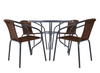 Praktický kovový stôl JUPITER 90 je vhodný na balkón, terasu či do záhrady. Konštrukcia stola je z kovových trubiek 24 x 0,8 mm grafitovej farby a odkladacia plocha z výstuženého skla hrúbky 5 mm. V strede stola sa nachádza otvor s praktickou kritkou pre umiestnenie slnečníka. Je vhodný pre…