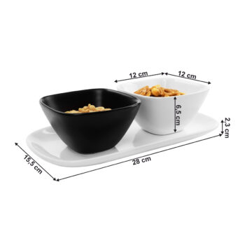Predstavujeme vám elegantnú servírovaciu misku na podnose Jutta, ktorá je dokonalým doplnkom pre každú modernú domácnosť. Táto sada obsahuje dve misky vyrobené z kvalitnej dolomitovej keramiky, ktorá zaručuje ich dlhú životnosť a odolnosť. Misky sú navrhnuté v štýlovom čiernom prevedení s bielym…