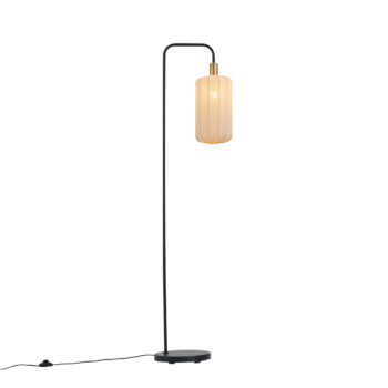Japandi stojacia lampa čierna so zlatým a béžovým tienidlom - Pluni