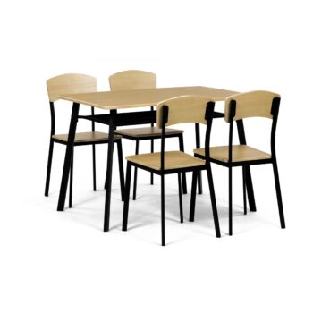 Jedálenský set Industrial so 4 stoličkami,  110 x70 x 76 cm, hnedá