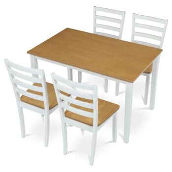 Jedálenský set z masívneho dreva, 5 ks, dub, biela