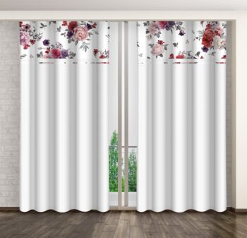Jednoduchý biely záves s potlačou pivónií Šírka: 160 cm | Dĺžka: 250 cm