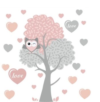 Jemná nálepka na stenu sovička LOVE 50 x 100 cm