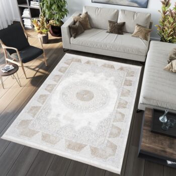 Jemný vintage koberec s béžovými ornamentmi Šírka: 140 cm | Dĺžka: 200 cm