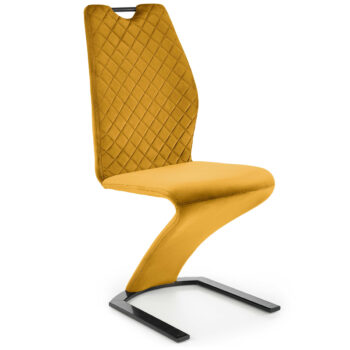 Jedálenská stolička K442 v horčicovej a čiernej farbe je moderným doplnkom do každého interiéru. Jej tmavý odtieň dodáva priestoru eleganciu a štýl. Stolička je vyrobená z kvalitnej látky a práškovanej ocele, čo zaručuje jej dlhú životnosť a odolnosť.