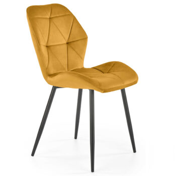 Jedálenská stolička K453 v horčicovej a čiernej farbe je moderným doplnkom do každého interiéru. Jej tmavý odtieň dodáva priestoru eleganciu a štýl. Stolička je vyrobená z kvalitného materiálu - látky a práškovanej ocele, ktoré zaručujú jej dlhú životnosť a odolnosť.