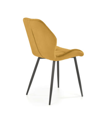 Jedálenská stolička K453 v horčicovej a čiernej farbe je moderným doplnkom do každého interiéru. Jej tmavý odtieň dodáva priestoru eleganciu a štýl. Stolička je vyrobená z kvalitného materiálu - látky a práškovanej ocele, ktoré zaručujú jej dlhú životnosť a odolnosť.