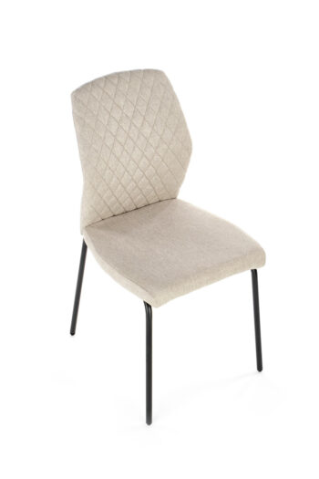 Jedálenská stolička K461 v béžovej a čiernej farbe je moderným doplnkom do každého interiéru. Jej svetlá farba dodáva priestoru jemnosť a eleganciu, zatiaľ čo čierna oceľová konštrukcia zaručuje stabilitu a dlhú životnosť. Stolička je určená na celoročné použitie.