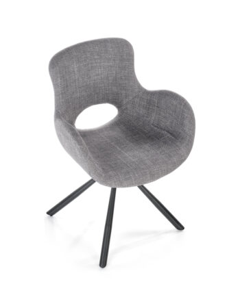 Jedálenská stolička K475 v sivej a čiernej farbe je moderným doplnkom do každého interiéru. Jej tmavá farba dodáva priestoru eleganciu a sofistikovanosť. Stolička je vyrobená z kvalitného materiálu - látky a práškovanej ocele, ktoré zaručujú jej dlhú životnosť a odolnosť.