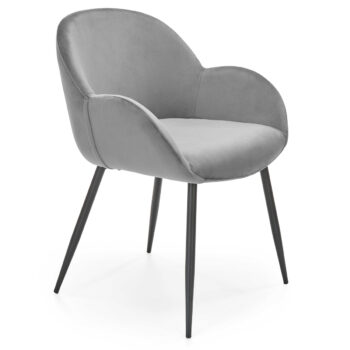 Jedálenská stolička K480 v sivej a čiernej farbe je moderným doplnkom do každého interiéru. Jej tmavý odtieň dodáva priestoru eleganciu a sofistikovanosť. Stolička je vyrobená z kvalitného materiálu - látky a práškovanej ocele, ktoré zaručujú jej dlhú životnosť a odolnosť.