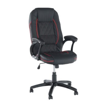 Spríjemnite si dlhé dni v práci s kancelárskym kreslom s podrúčkami PORSHE NEW. Rozmery kresla sú (ŠxHxV): 61,5x70x114-122 cm, opierka chrbta (ŠxV): 50x72 cm a sedadlo má rozmery (ŠxH): 50x48 cm. Je čalúnené čiernou ekokožou s červeným lemovaním. Príjemne Vás poteší aj nastaviteľná výška sedenia…