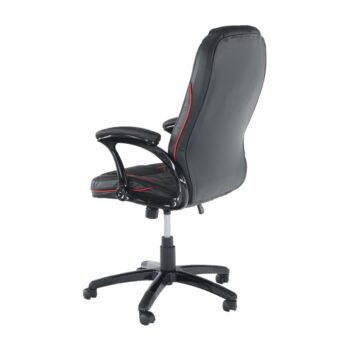 Spríjemnite si dlhé dni v práci s kancelárskym kreslom s podrúčkami PORSHE NEW. Rozmery kresla sú (ŠxHxV): 61,5x70x114-122 cm, opierka chrbta (ŠxV): 50x72 cm a sedadlo má rozmery (ŠxH): 50x48 cm. Je čalúnené čiernou ekokožou s červeným lemovaním. Príjemne Vás poteší aj nastaviteľná výška sedenia…