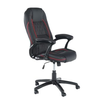 Spríjemnite si dlhé dni v práci s kancelárskym kreslom s podrúčkami PORSHE NEW. Rozmery kresla sú (ŠxHxV): 61,5x70x114-122 cm, opierka chrbta (ŠxV): 50x72 cm a sedadlo má rozmery (ŠxH): 50x48 cm. Je čalúnené čiernou ekokožou s červeným lemovaním. Príjemne Vás poteší aj nastaviteľná výška sedenia…