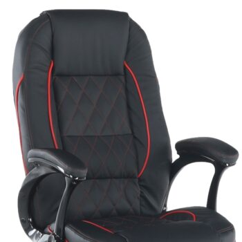 Spríjemnite si dlhé dni v práci s kancelárskym kreslom s podrúčkami PORSHE NEW. Rozmery kresla sú (ŠxHxV): 61,5x70x114-122 cm, opierka chrbta (ŠxV): 50x72 cm a sedadlo má rozmery (ŠxH): 50x48 cm. Je čalúnené čiernou ekokožou s červeným lemovaním. Príjemne Vás poteší aj nastaviteľná výška sedenia…