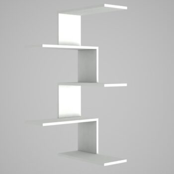 Zaujímavý rohový regál KANIS je ideálny na využitie miesta v rohu, ktoré by inak zostalo nevyužité. Ponúka originálny odkladací priestor na knihy, dekorácie, či kvety. Vďaka jednoduchému modernému štýlu sa hodí do každého domova. Vyrobený je z laminovanej drevotriesky. Hrúbka materiálu: 1,8 cm. Farebné prevedenie: biela matnáRozmery: š51,5 x v109 cm. (ďalšie rozmery v nákrese)Dodávame v demonte.