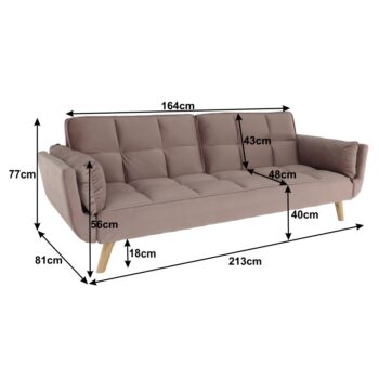 KONDELA Kaprera New rozkladacia pohovka staroružová (Velvet) / buk – Obrázok 2