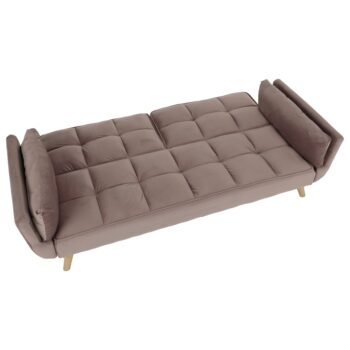 Rozkladacia pohovka Kaprera New v elegantnej staroružovej farbe (Velvet) s bukovými detailmi je ideálnym riešením pre moderné interiéry. Táto pohovka kombinuje štýlový dizajn s praktickosťou, čo ju robí skvelou voľbou pre každú obývaciu izbu.