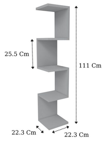 Tento praktický regál je v štýlovom a modernom prevedení. Je vhodný do obývačky, ale tiež detskej izby. Svoje využitie nájde aj v pracovni či kancelárii. Regál je vyrobený z kvalitnej LTD dosky, ktorá je nenáročná na údržbu. Hrúbka dosky - 18 mm. Farba: biela.Rozmery:Šírka: 22,3 cmHĺbka: 22,3 cmVýška: 111 cmVzdialenosť políc: 25,5 cmDodávame v demontovanom stave. 