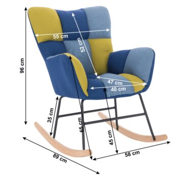 KONDELA Kemaro dizajnové hojdacie kreslo modrozelený patchwork / čierna / prírodná - Image 2