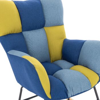 KONDELA Kemaro dizajnové hojdacie kreslo modrozelený patchwork / čierna / prírodná - Image 6