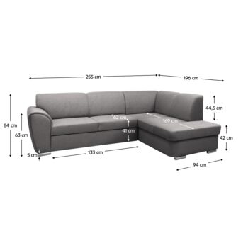 KONDELA Kenai Roh P rohová sedačka s rozkladom a úložným priestorom sivá – Obrázok 2