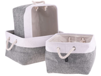 KENDAL: Látkové košíky (3 ks) Kendal - sivá / biela; materiál: polyester; rozmery (ŠxHxV): 36,5x19x27 cm.